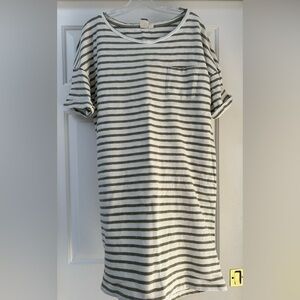 Roxy Get Together 100% Cotton Dress Green White Stripe Short Sleeve CrewNeck XL